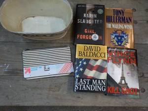 Hard Cover Books, Basket and Pouch...