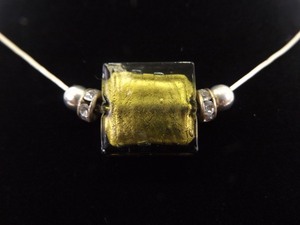 lot 3 image: .925 Sterling Silver Green Foil Glass Pendant Necklace