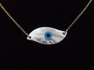 lot 6 image: .925 Sterling Silver Mother of Pearl Evil Eye Pendant Necklace