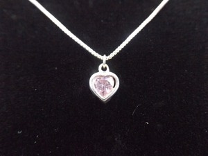 lot 7 image: .925 Sterling Silver Pink Sapphire Crystal Heart Pendant Necklace