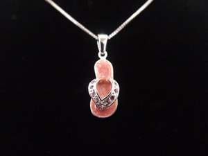 lot 9 image: .925 Sterling Silver Pink Swarovsky Crystal Sandal Pendant Necklace