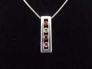 lot 12 image: .925 Sterling Silver Multi Stone Bar Pendant Necklace