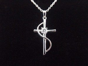lot 18 image: .925 Sterling Silver Christian Crystal Cross Pendant Necklace