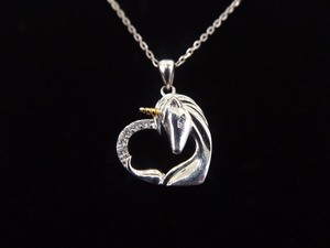 lot 23 image: .925 Sterling Silver Gold Accented Crystal Unicorn Heart Pendant Necklace