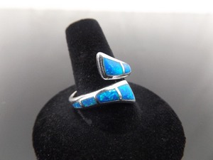 lot 54 image: .925 Sterling Silver Inlayed Opal Ring Size 9.5