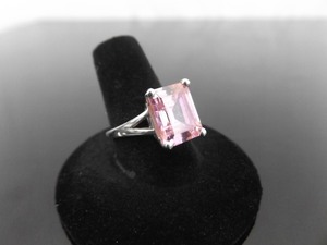 lot 70 image: .925 Sterling Silver Emerald Cut Pink Sapphire Crystal Ring Size 9