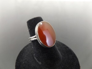 lot 71 image: .925 Sterling Silver Inlayed Carnelian Ring Size 6