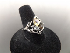 lot 72 image: .925 Sterling Silver Citrine and Smokey Quartz Crystal Ring Size 9.25