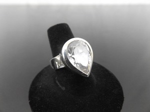 lot 78 image: .925 Sterling Silver Large Pear Cut Zirconia Solitaire Ring Size 8