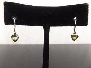 lot 90 image: .925 Sterling Silver Trillion Cut Peridot Hook Latch Earrings
