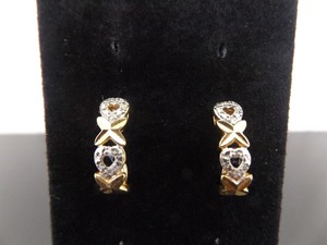 lot 95 image: .925 Sterling Silver Diamond Accented Hugs and Kisses Duotone Vermeil Post Earrings