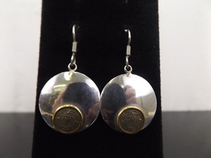 lot 96 image: .925 Sterling Silver Vermeil Sun Disc Dangle Hook Earrings