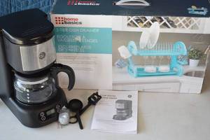 lot 78 image: NEW - Home Basics 2-Tier Dish Drainer  Keurig 5 Cup Digital Coffee Maker