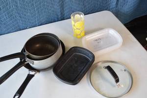 lot 92 image: Assorted Lot Pots and Pans, Containers, Cup