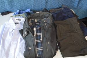 lot 97 image: Collection of Mens Dress Clothes Size 36 Pants, Large Shirts