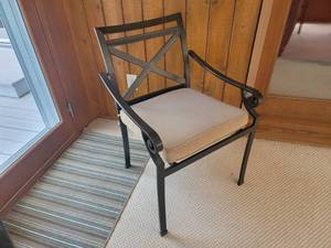 lot 12 image: Stylish Aluminum Patio Dining Set -Scrolled Arms Slotted Surface