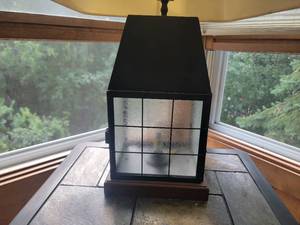 lot 102 image: Primitive Lantern-Style Table Lamp