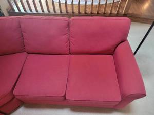 lot 69 image: Pottery Barn Red Contemporary Rolled Arm Sectional Sofa