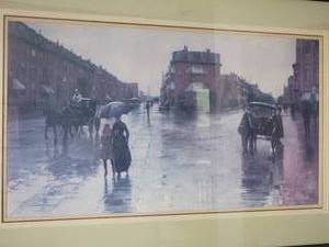 lot 103 image: Rainy Day in Boston Framed Print