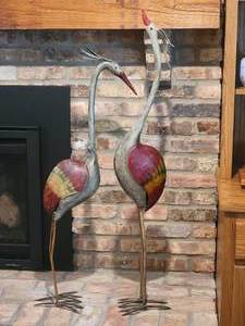 lot 26 image: Amazing Folk Art Pressed Metal Crane Pair