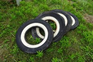 lot 261 image: 4 Vintage Firestone Nylon Safety Champion White Sidewall Tires - 6.70-15
