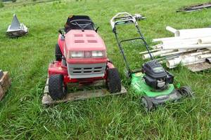lot 167 image: Vintage Lawn Chief Riding Mower and Lawn Boy Push Mower