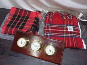 lot 52 image: Wooden Weather Station and Two Blankets