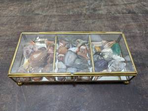 lot 158 image: Collection Of Rocks In Glass Trinket Box