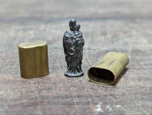 lot 164 image: Small St. Joseph Metal Figurine With Brass Case