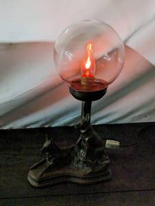 lot 166 image: Old German Shepherd Metal Lamp With Glass Globe
