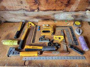 lot 41 image: BOSTITCH Tack Hammers, Chalk Line, Squares, Level and More