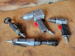 lot 59 image: HUSKY Pneumatic Die Grinder, 12 Impact Gun, Air Hammer and 38 Ratchet