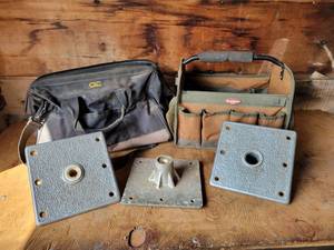 lot 68 image: (3) Aluminum Boat Seat Floor Plates and (2) Tool Bags - NO SHIPPING