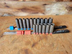 lot 75 image: Lot of Metric & Standard Deepwell 12 Drive Impact Sockets - From 19mm to 10mm and 34 to 38