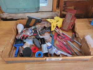lot 116 image: Sawzall Blades, Post level, Safety Glasses, 12V Tester and More