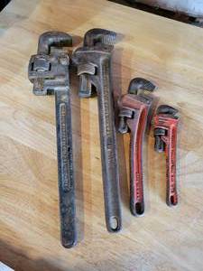 lot 181 image: (4) Pipe Wrenches - 18 Ridge Tool Co, 18 Trimont, 10 CRAFTSMAN and 6 NYE Tool Company