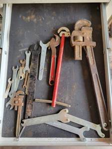 lot 183 image: 18 Pipe Wrench, Faucet Wrench, Angle Grinder Wrenches and More