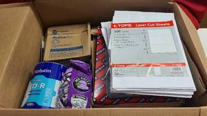 Box of loose office supplies