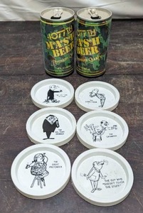lot 56 image: Coasters & M.A.S.H. Beer Cans