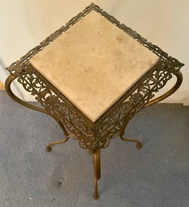 lot 163 image: Antique Victorian Brass Table with Marble Top