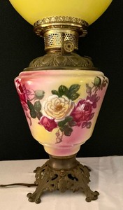 lot 169 image: Vibrant Antique Gone with the Wind Style Victorian Lamp