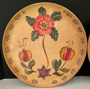 lot 173 image: Two Decorative Floral Painted Wooden Plates