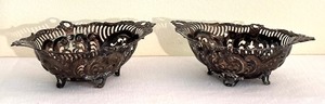 lot 20 image: Pair of Vintage Sterling Silver Pierced Baskets  Nut Bowls