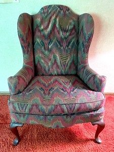 lot 222 image: Vibrant Vintage Upholstered High Back Chair