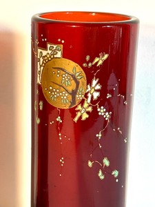 lot 78 image: Pair of Antique Baccarat Art Nouveau Ruby Red Glass Candle Holders