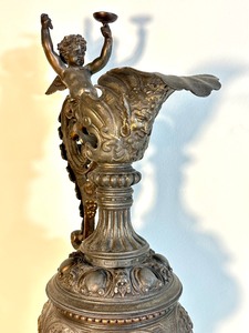 lot 2 image: Antique Art Nouveau Metal Cherub Figurine Decorative Ewer
