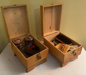 lot 274 image: Two Vintage Wooden Shoe Shine Stands and Supplies