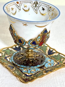 lot 341 image: Demitasse  Miniature Enamel Base Teacup and Saucer