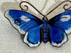 lot 344 image: Vintage Norwegian Sterling and Enamel Butterfly Brooch