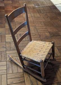 lot 307 image: Woven Seat Vintage Wood Rocking Chair